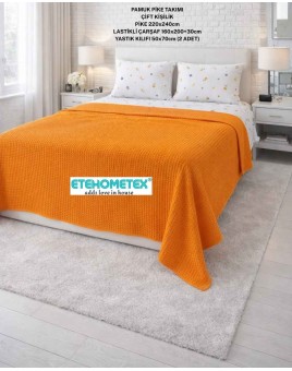 ETEHOMETEX ÇİFT KİŞİLİK %100 PAMUK HAVUZLU PİKE TAKIMI TURUNCU 8696474232074